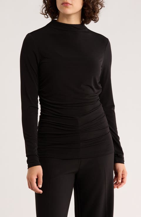 Funnel Neck Long Sleeve Ruched Top