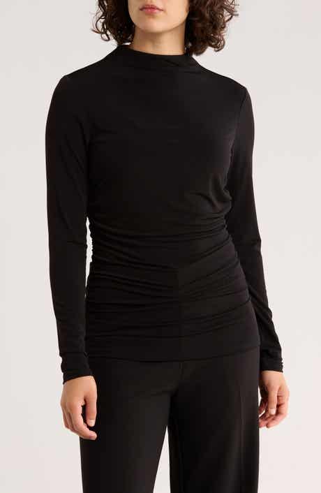 DKNY Funnel Neck Long Sleeve Ruched Top