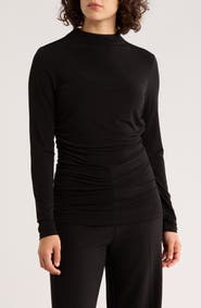 DKNY Funnel Neck Long Sleeve Ruched Top