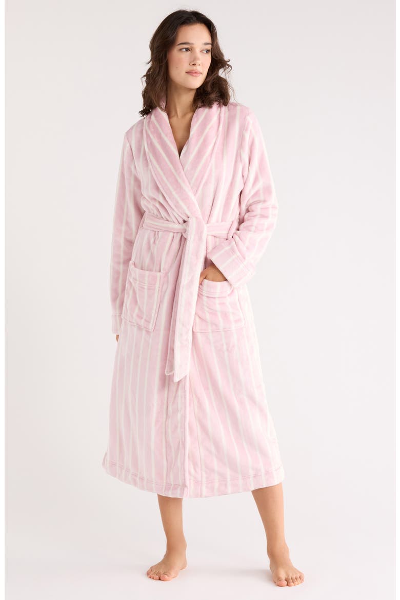 Stripe Plush Midi Robe, Main, color, PINK CAKE SWAYED STRIPE