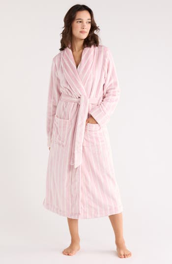 Nordstrom Rack Stripe Plush Midi Robe In Pink
