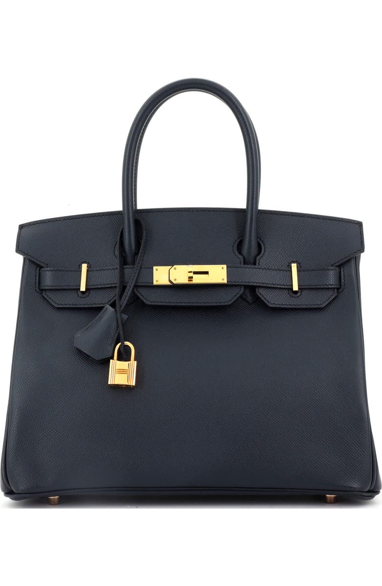 Pre-Owned Hermes Birkin Handbag Blue Epsom with Rose Gold Hardware 30, Main, color, Bleu Indigo