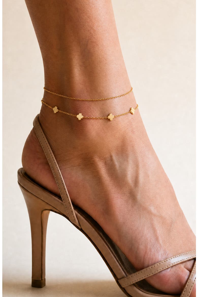 Clover Layered Anklet, Alternate, color, GOLD