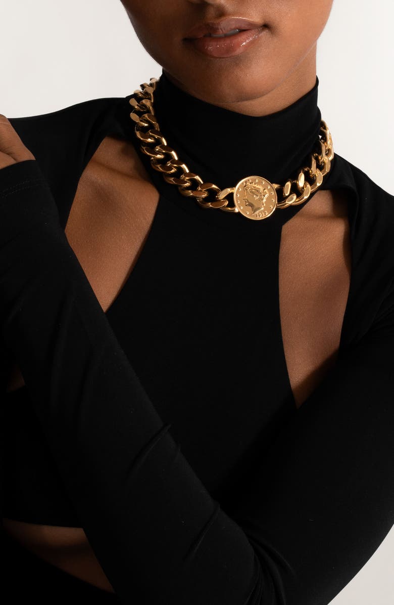 st. Moran Corte Oversize Curb Chain Collar Necklace, Alternate, color, Yellow