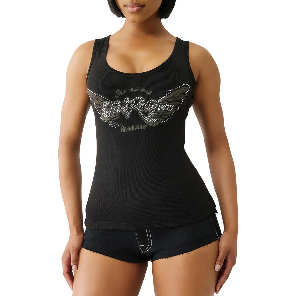 True Religion Embellished Heritage Logo Rib Tank In Black
