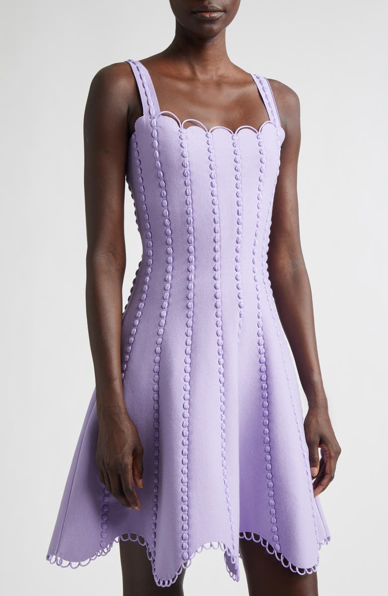 Oscar de la Renta Bobble Stitch Knit Fit & Flare Dress, Alternate, color, Pansy