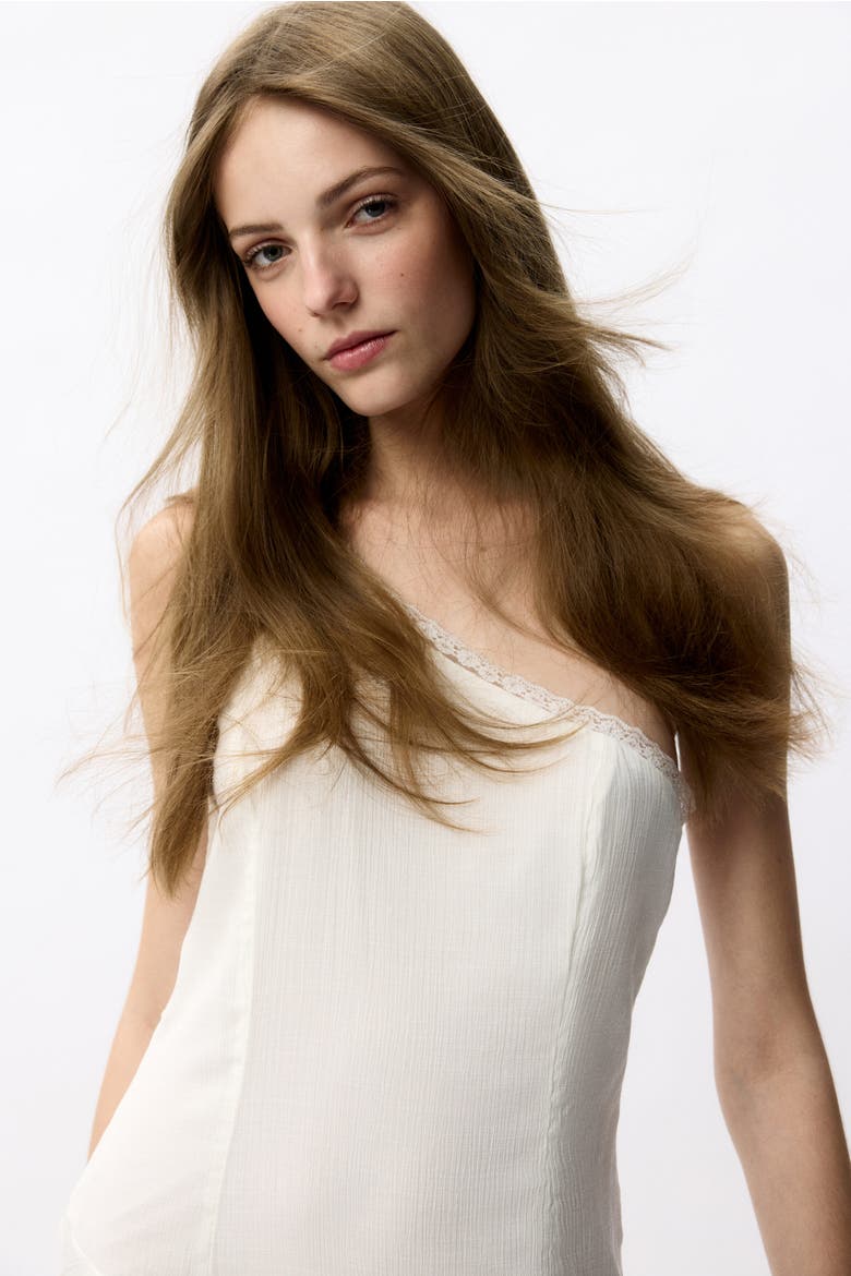 Flounced One-shoulder Dress, Alternate, color, Cream
