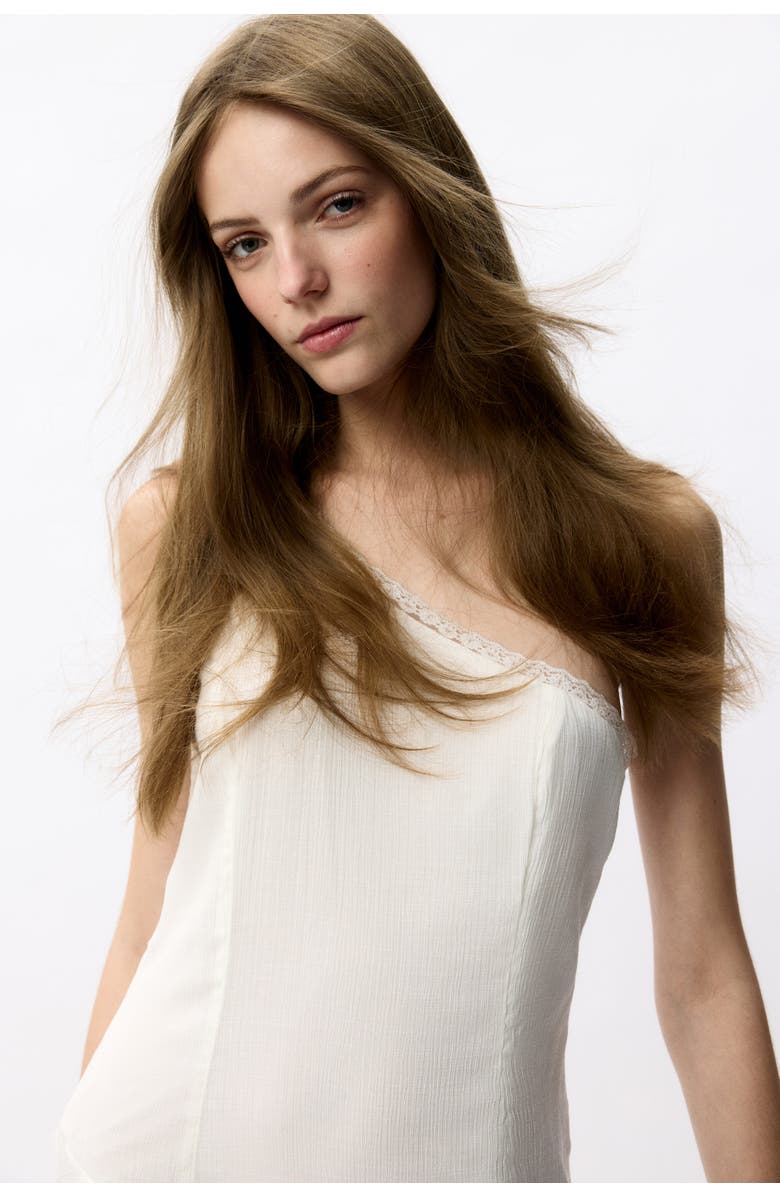 H&M Flounced One-shoulder Dress, Alternate, color, Cream