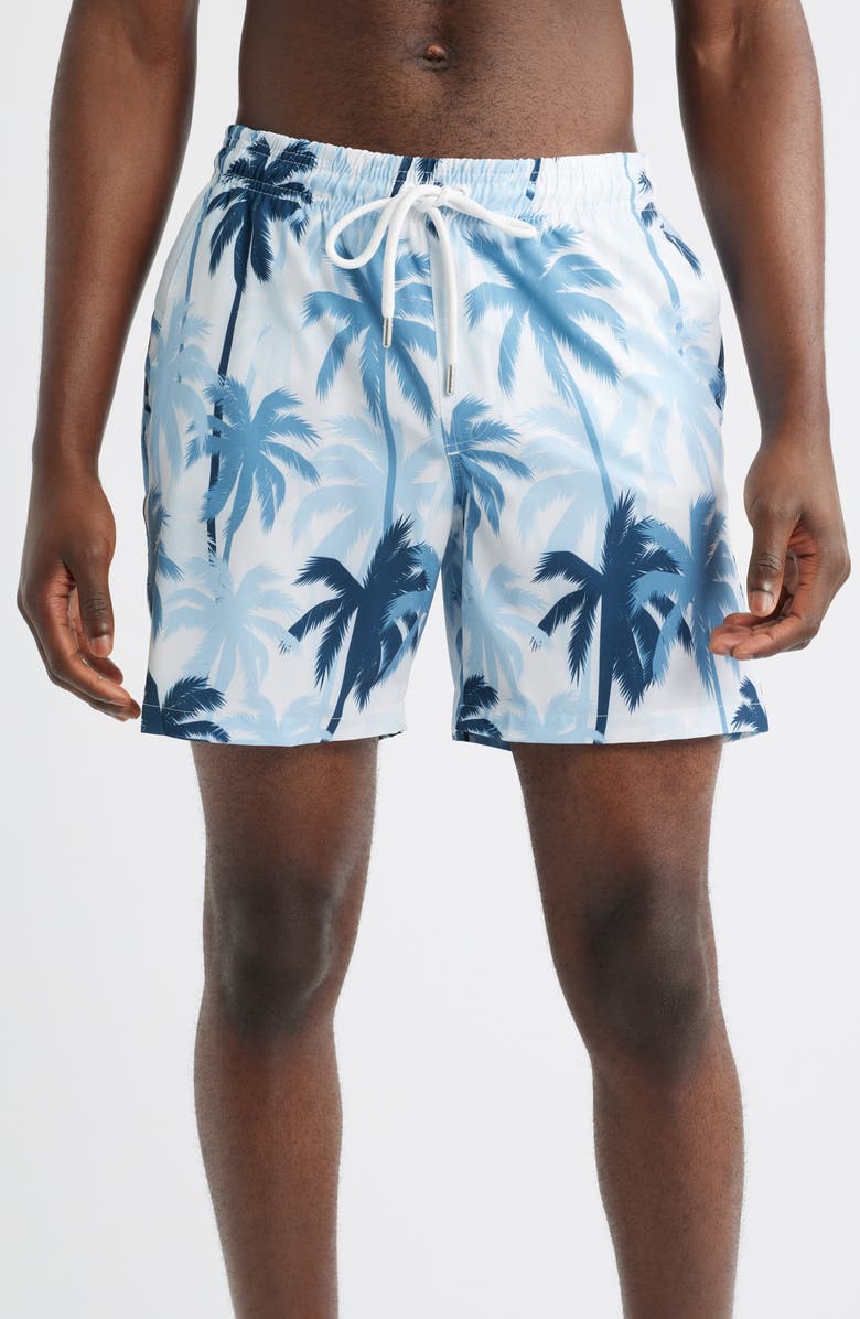 Stone Rose Palm Print Swim Trunks, Main, color, 