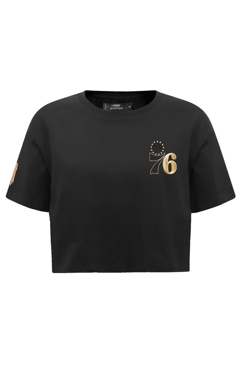 Women's Pro Standard Black Philadelphia 76ers Holiday Glam Boxy T-Shirt, Alternate, color, Black