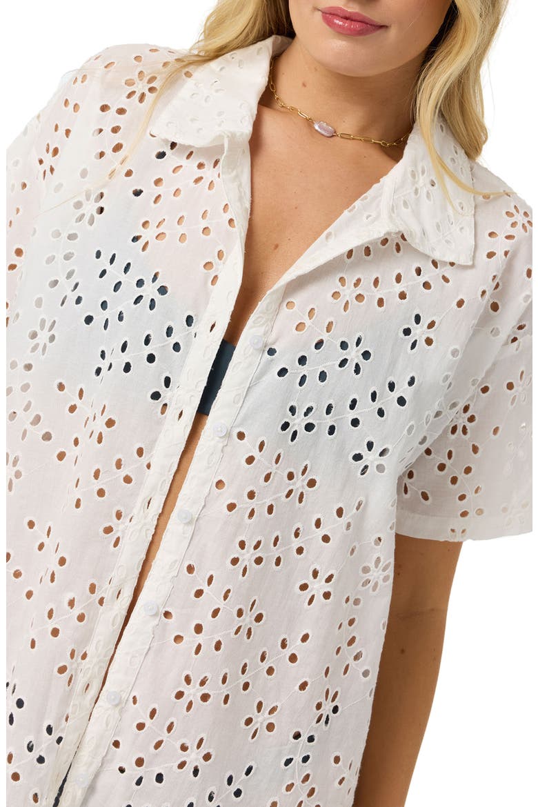 Jenna Cotton Eyelet Cover-Up Shirt, Alternate, color, WHITE