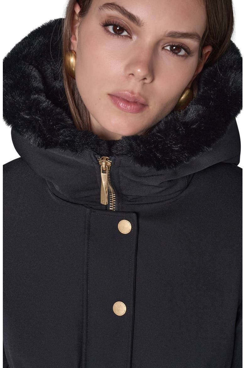 Belted Coat with Faux Fur Lined Hood, Alternate, color, BLACK