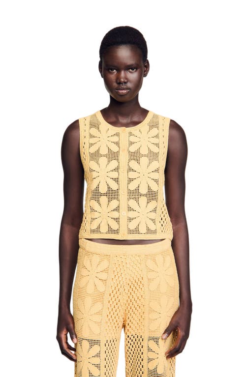 Sandro Crochet Sleeveless Cardigan In Yellow
