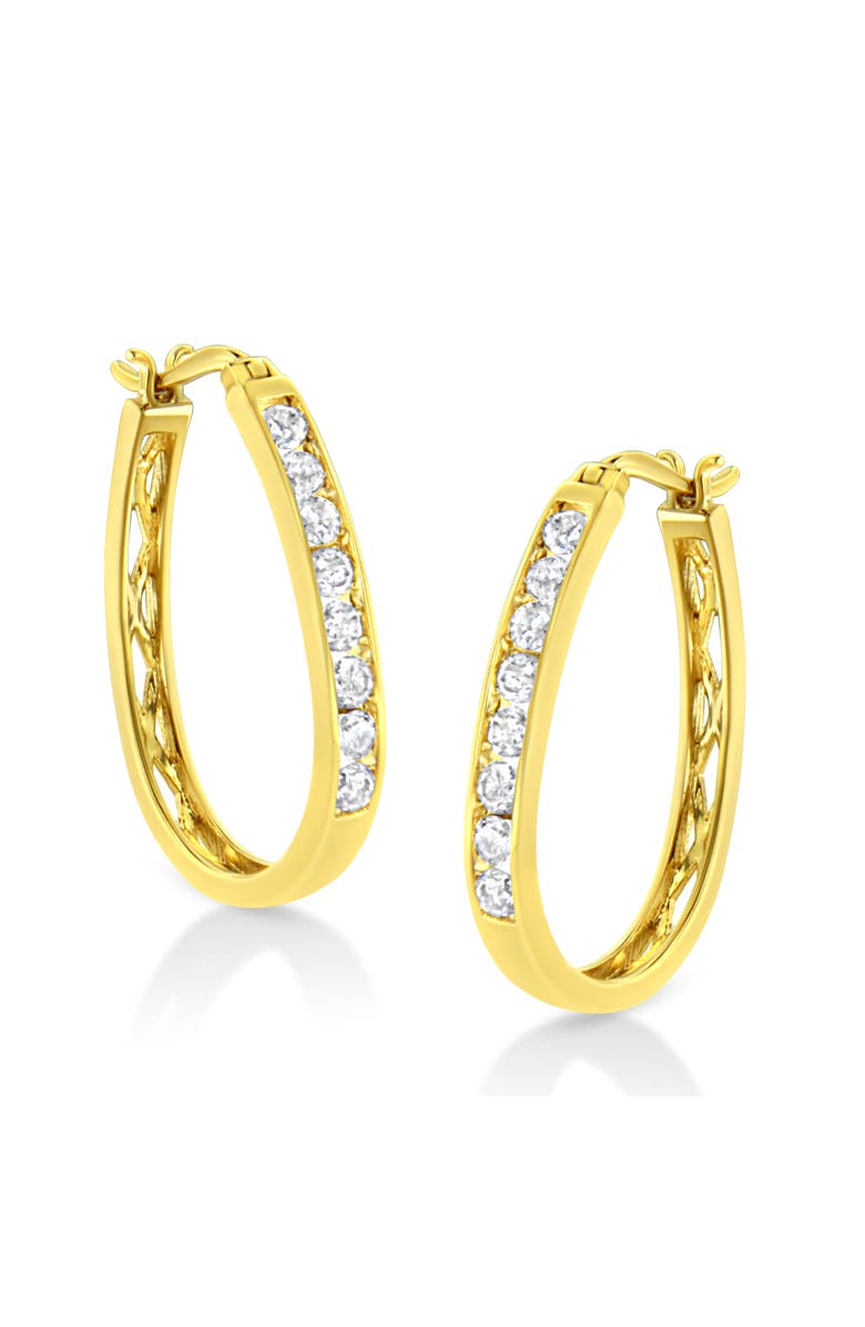 Haus of Brilliance 14k Yellow Gold Plated Silver 1.0 Ct Channel Diamond Hoop Earrings, Main, color, Yellow
