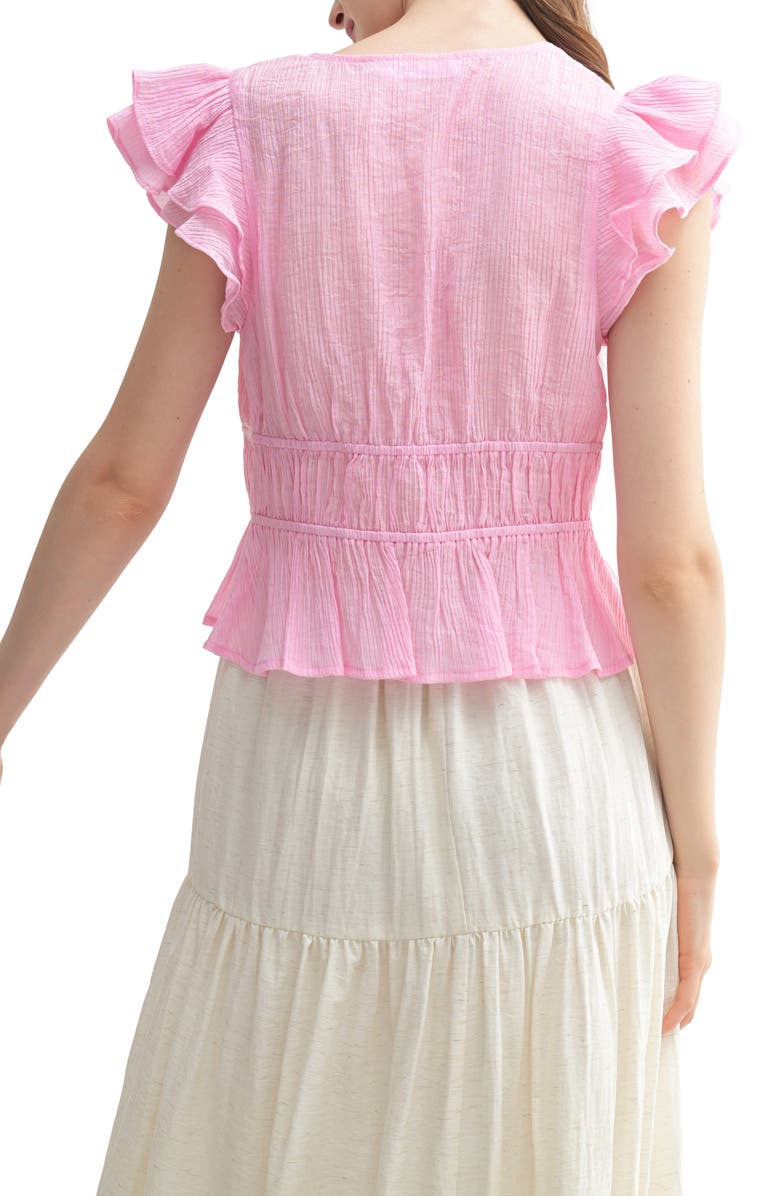 All in Favor Plissé Flutter Sleeve Peplum Top, Alternate, color, Pink