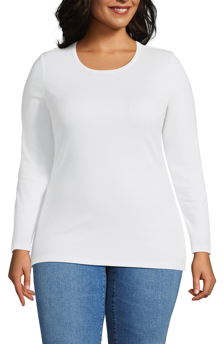 Lands' End Cotton Rib T-shirt, Main, color, White