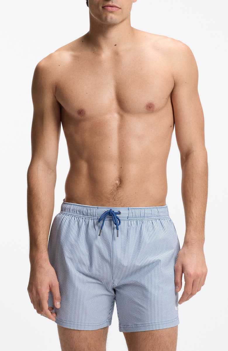 BOSS Velvet Fish Swim Trunks, Main, color, Open Blue
