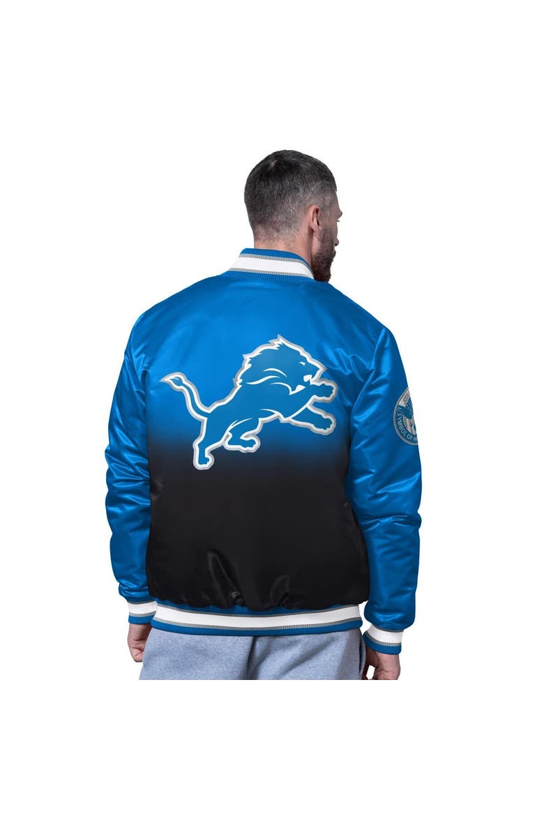 Men's Starter Blue Detroit Lions Pass Rush Varsity Full-Snap Jacket, Alternate, color, Blue