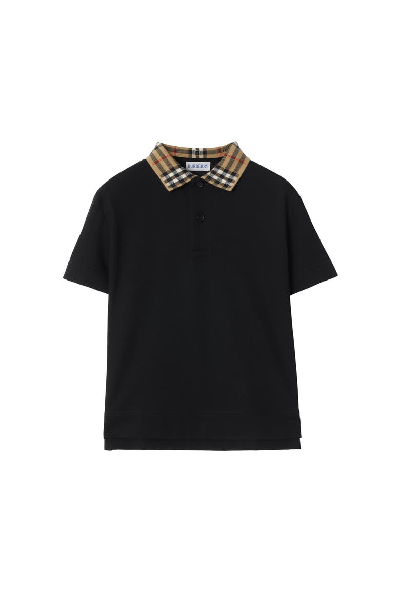 Check Collar Cotton Polo Shirt, Main, color, Black