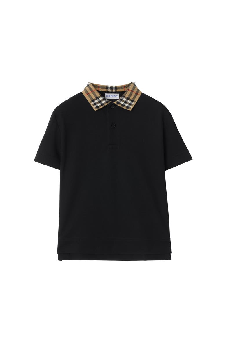 Burberry Check Collar Cotton Polo Shirt, Main, color, Black