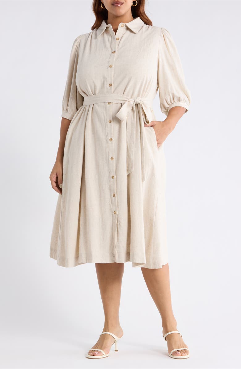 SUGARLIPS Vienna Tie Waist Shirtdress, Main, color, Natural