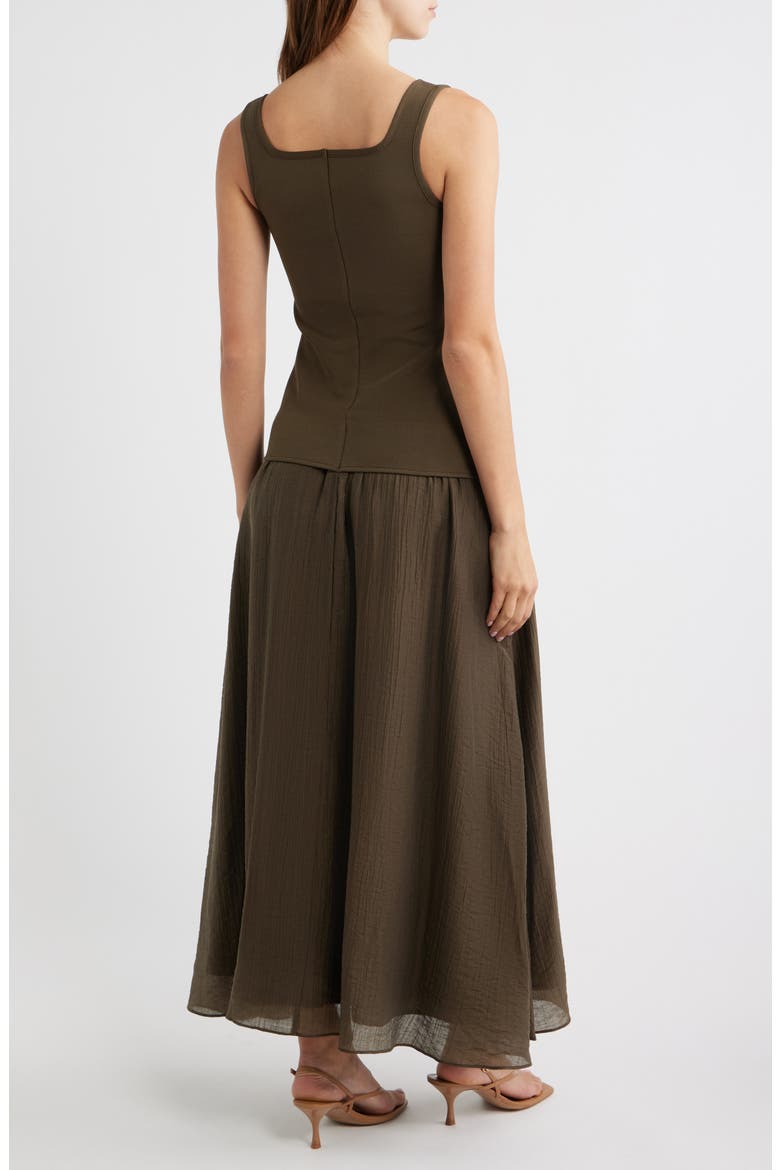 Square Neck Sleeveless Midi Dress, Alternate, color, OLIVE