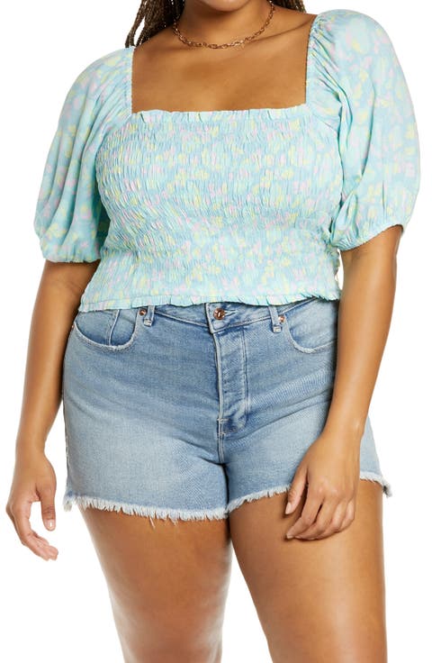 Smocked Puff Sleeve Crop Top
