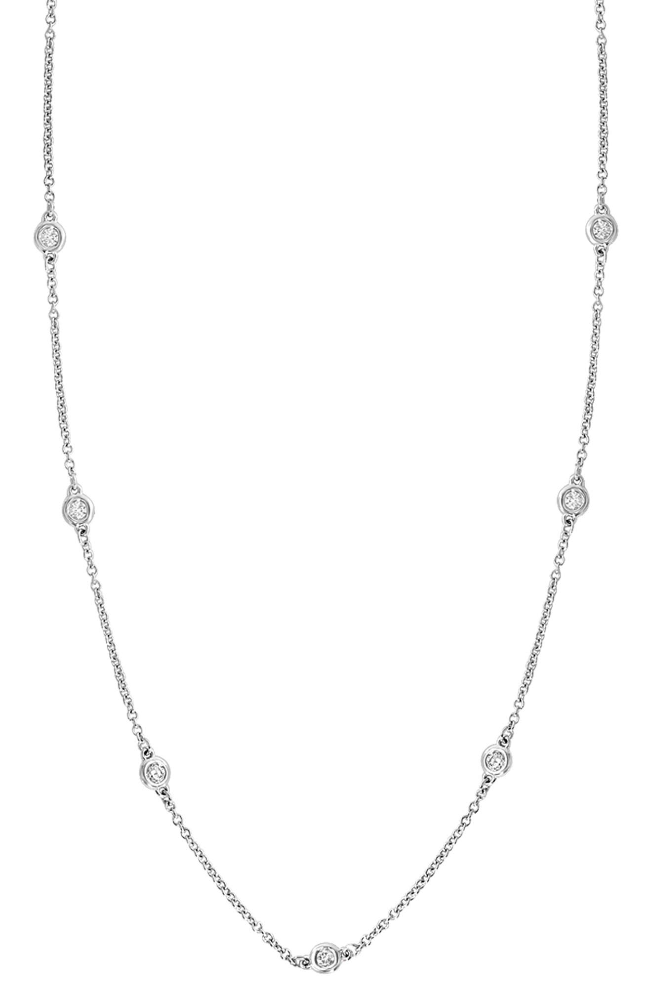 EFFY 14K White Gold Diamond Bezel Station Chain Necklace - 0.20 ctw