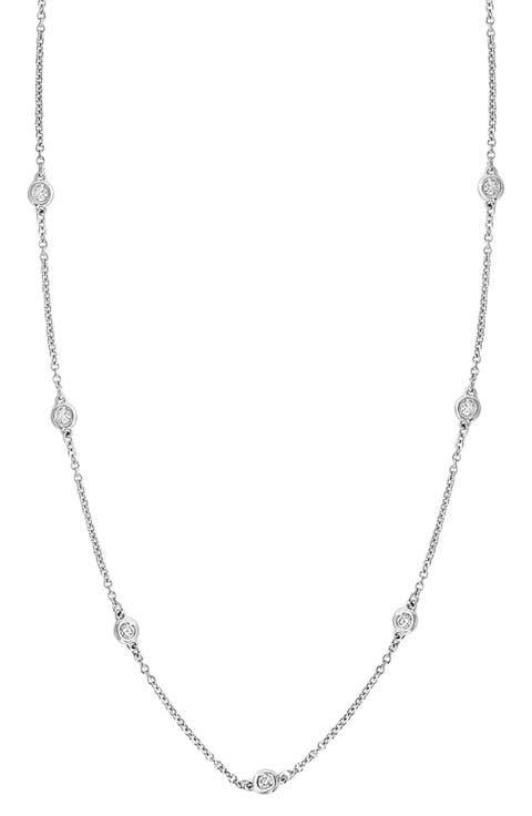 14K White Gold Diamond Bezel Station Chain Necklace - 0.20 ctw