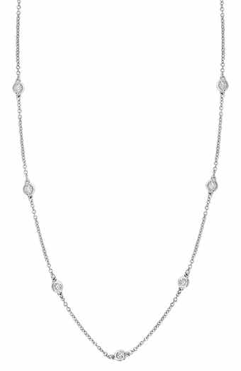 EFFY 14K White Gold Diamond Bezel Station Chain Necklace - 0.20 ctw