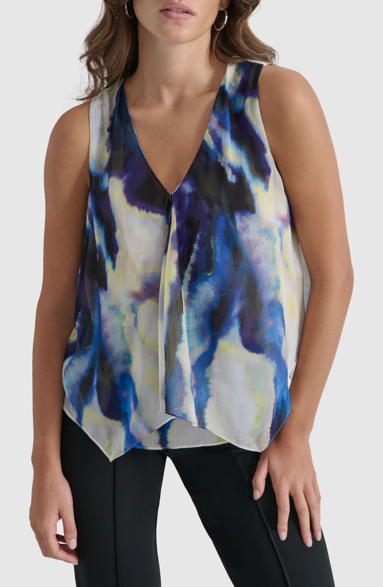 DKNY Printed Sleeveless Chiffon Top, Main, color, 