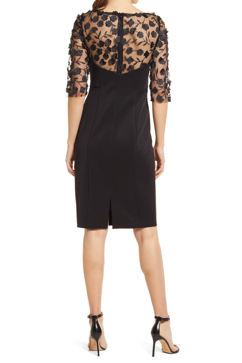 Social Lace Sleeve Scuba Crepe Cocktail Dress, Alternate, color, BLK