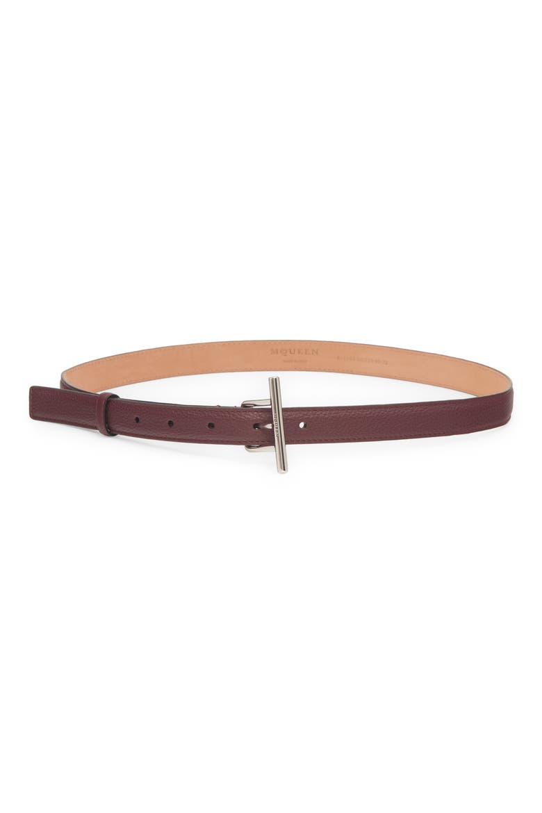 Sling Leather Belt, Main, color, CRANBERRY/ SILVER
