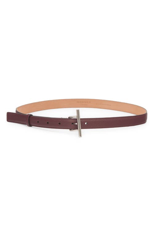 Alexander Mcqueen Sling Leather Belt In Cranberry/silver