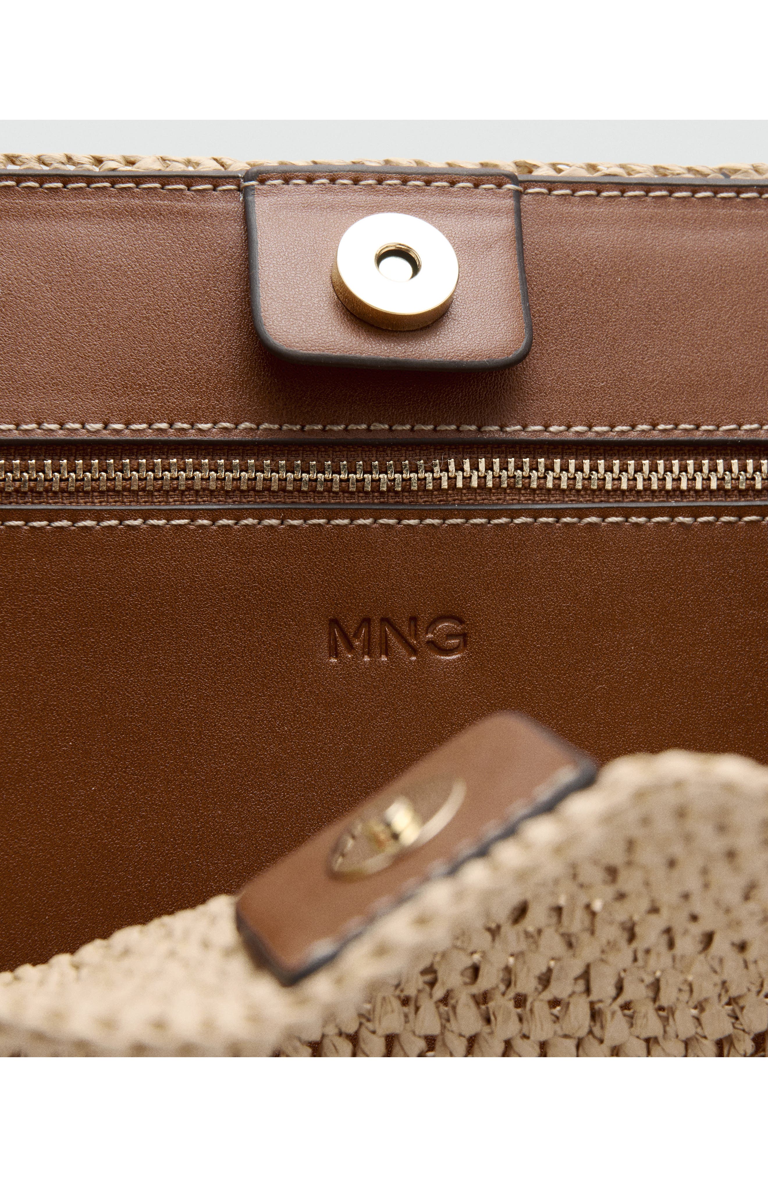 MANGO Natural Fiber City Shoulder Bag, Alternate, color, Leather