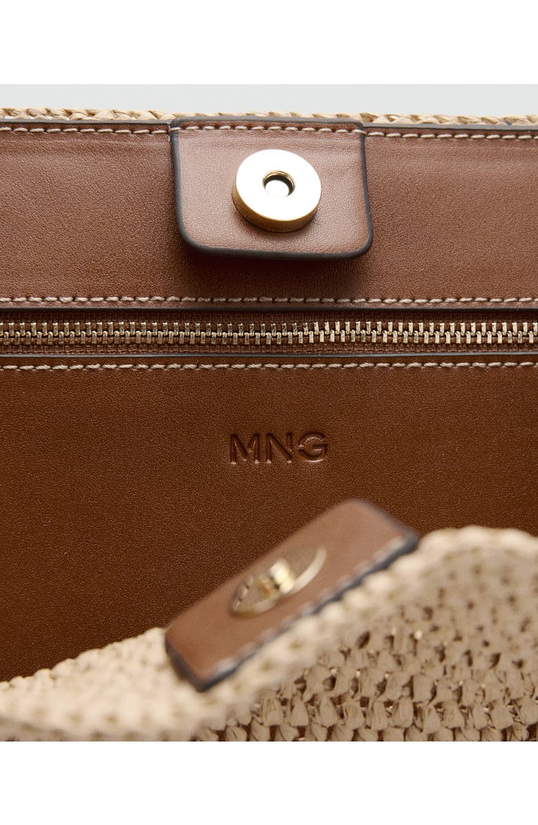 MANGO Natural Fiber City Shoulder Bag, Alternate, color, Leather