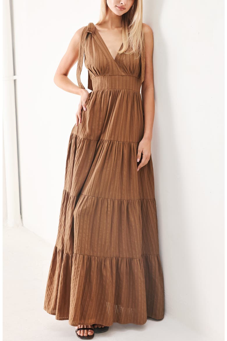 Textured Stripe Maxi Dress, Alternate, color, BROWN
