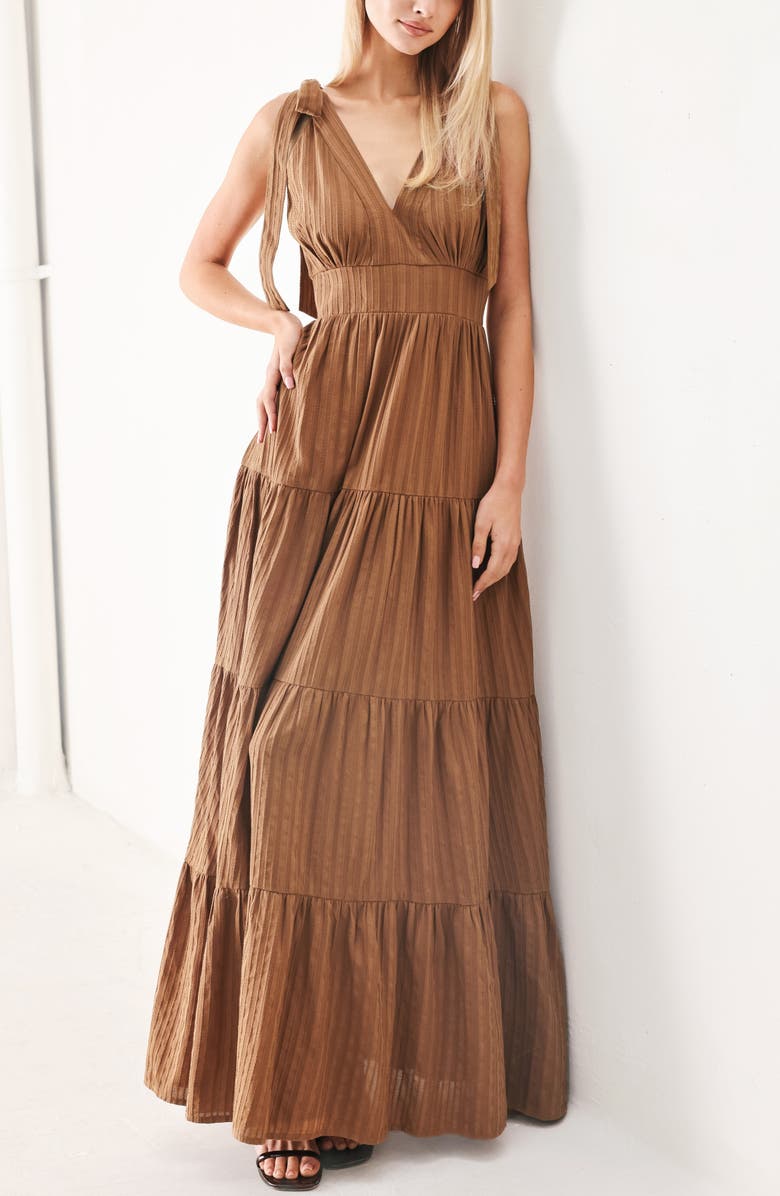 FREEMARKET Textured Stripe Maxi Dress, Alternate, color, Brown