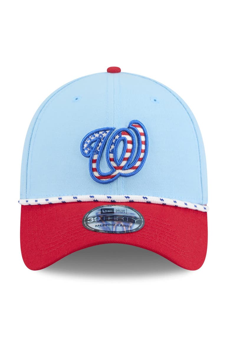 Men's New Era Light Blue/Red Washington Nationals 2025 Fourth of July 39THIRTY Flex Hat, Alternate, color, Light Blue