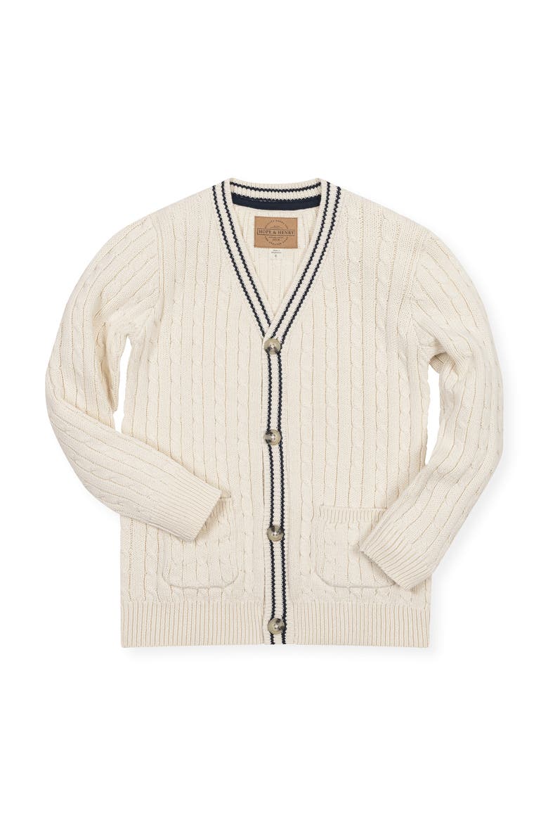 Kids' Organic Cable Cardigan Sweater with Tipping, Main, color, Ivory Cable