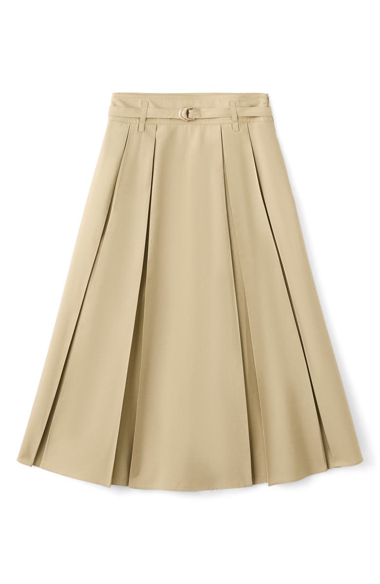 MANGO Belted Pleated A-Line Skirt, Main, color, Medium Brown