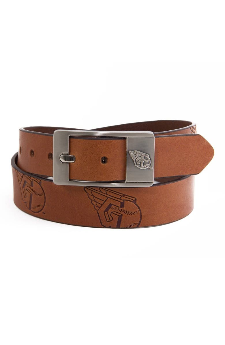 EAGLES WINGS Cleveland Guardians Brandish Leather Belt, Main, color, Brown