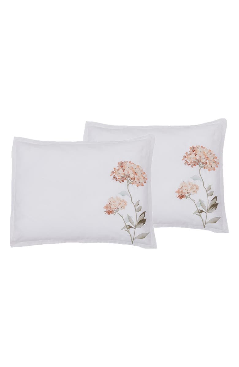 MELANGE HOME Orange Hydrangea Embroidery Duvet Cover Set, Alternate, color, Orange/ White