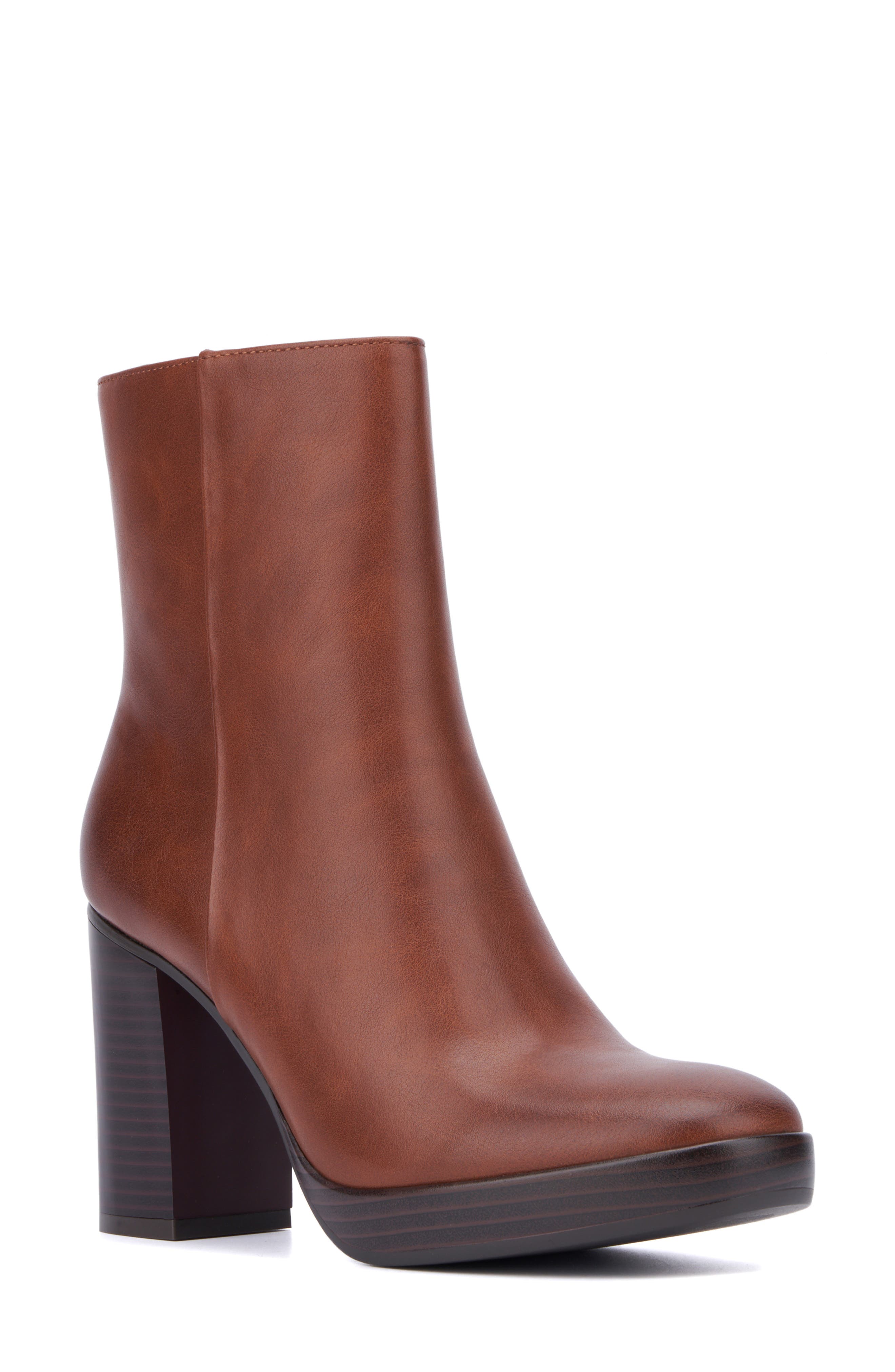 Fay Platform Faux Leather Boot, Main, color, COGNAC