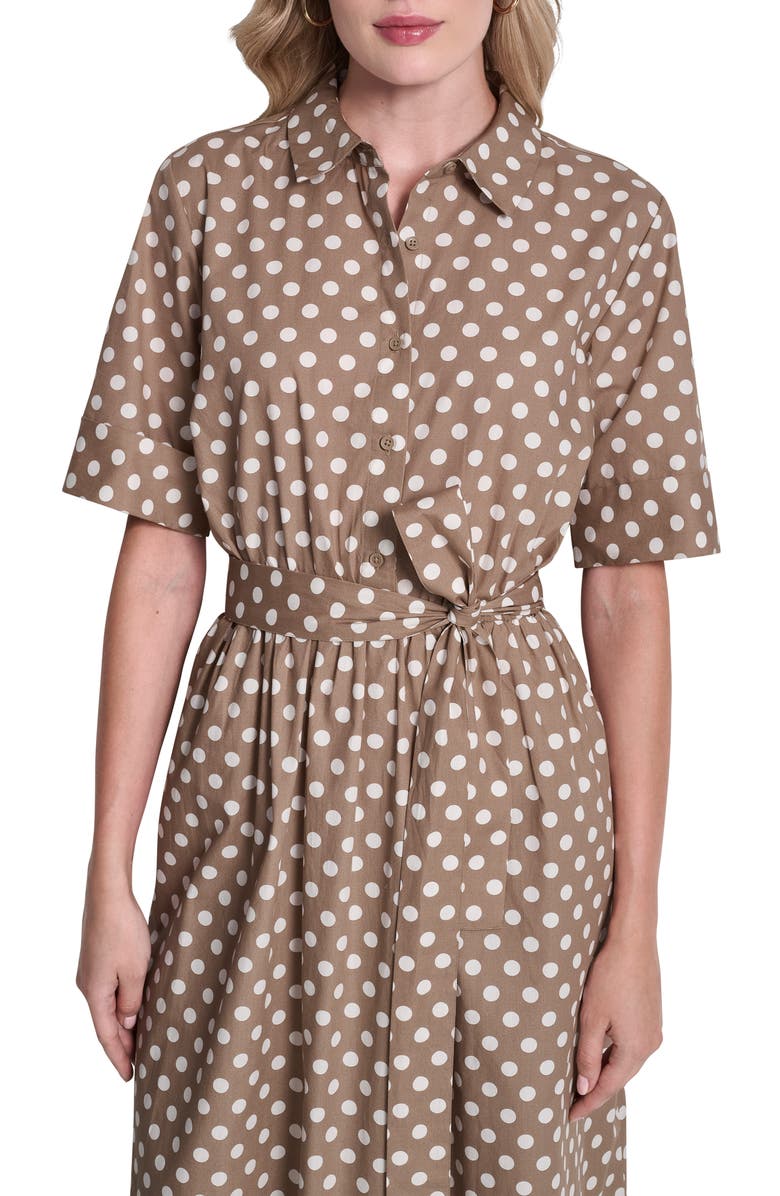 DKNY Tie Waist Shirtdress, Alternate, color, Cappucino/ Ivory