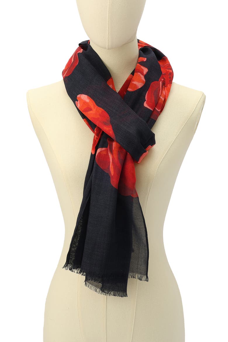 charming rose oblong scarf, Alternate, color, PLANETARY NAVY