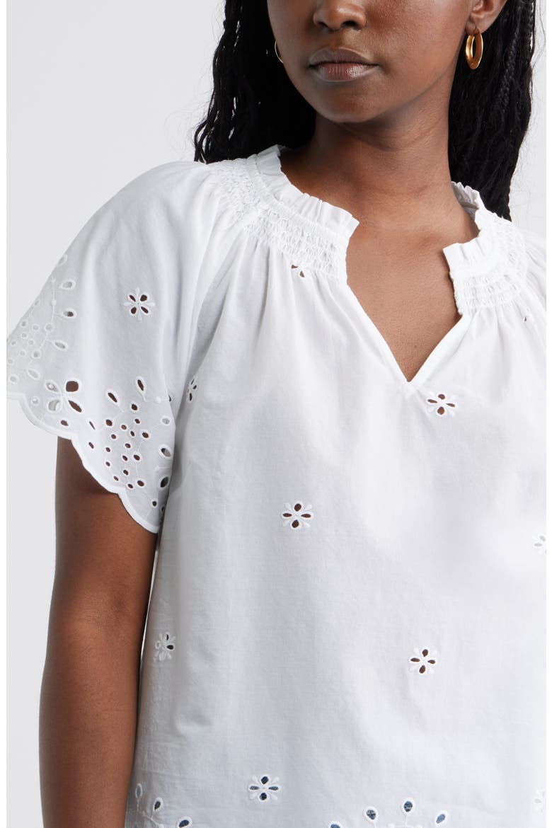 Eyelet Ruffle Trim Cotton Top, Alternate, color, WHITE