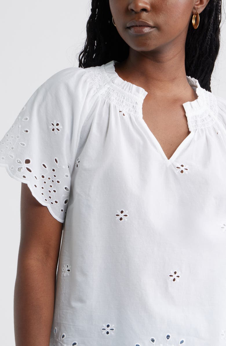 Caslon<sup>®</sup> Eyelet Ruffle Trim Cotton Top, Alternate, color, White
