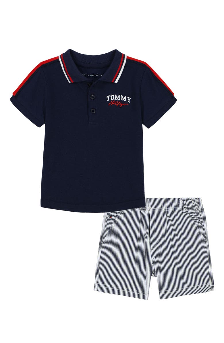 Tommy Hilfiger Piped Polo & Striped Shorts Set, Main, color, 
