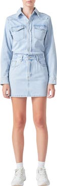 Grey Lab Long Sleeve Denim Mini Shirtdress